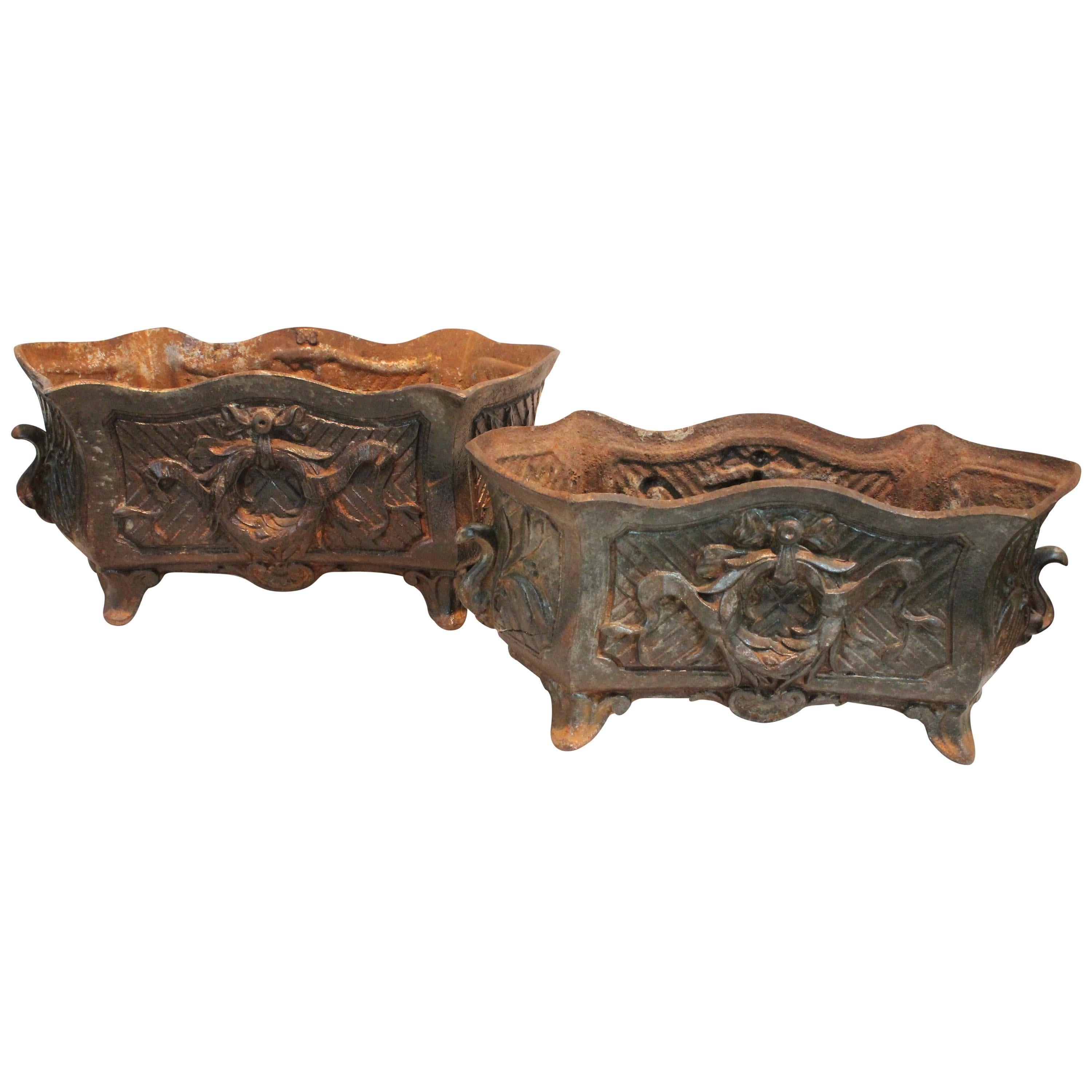 Pair of 19th Century French Cast Iron Planters For Sale