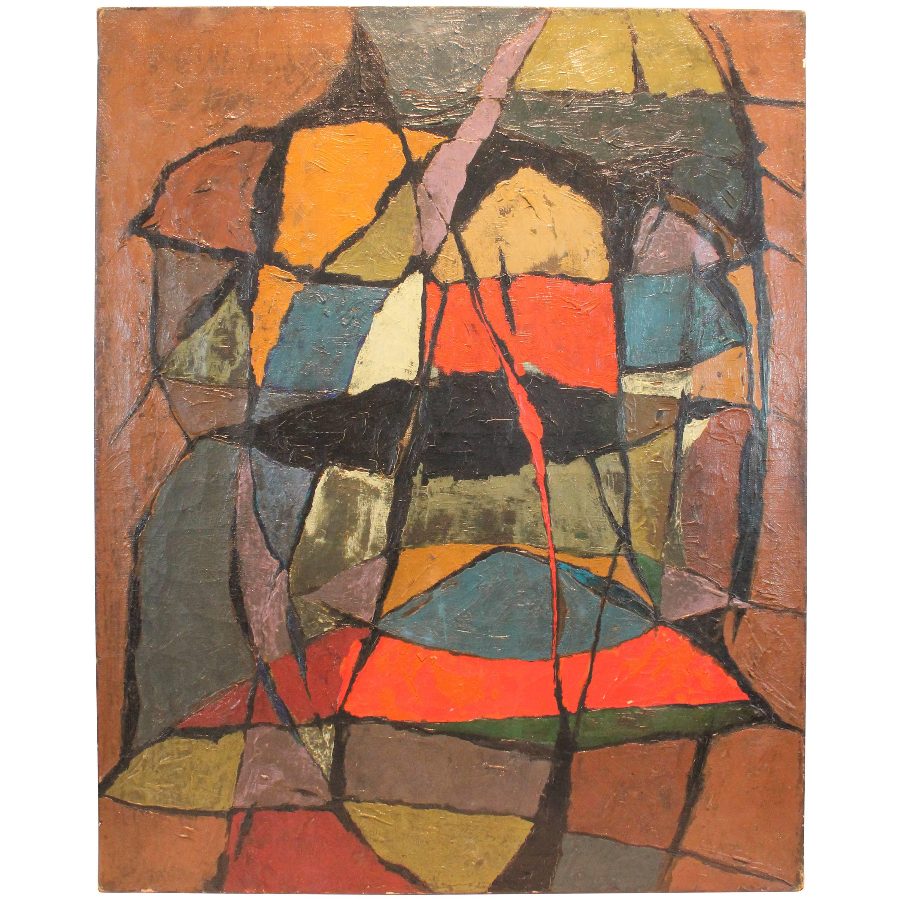 Mid-Century Modernist Abstract Oil on Canvas For Sale