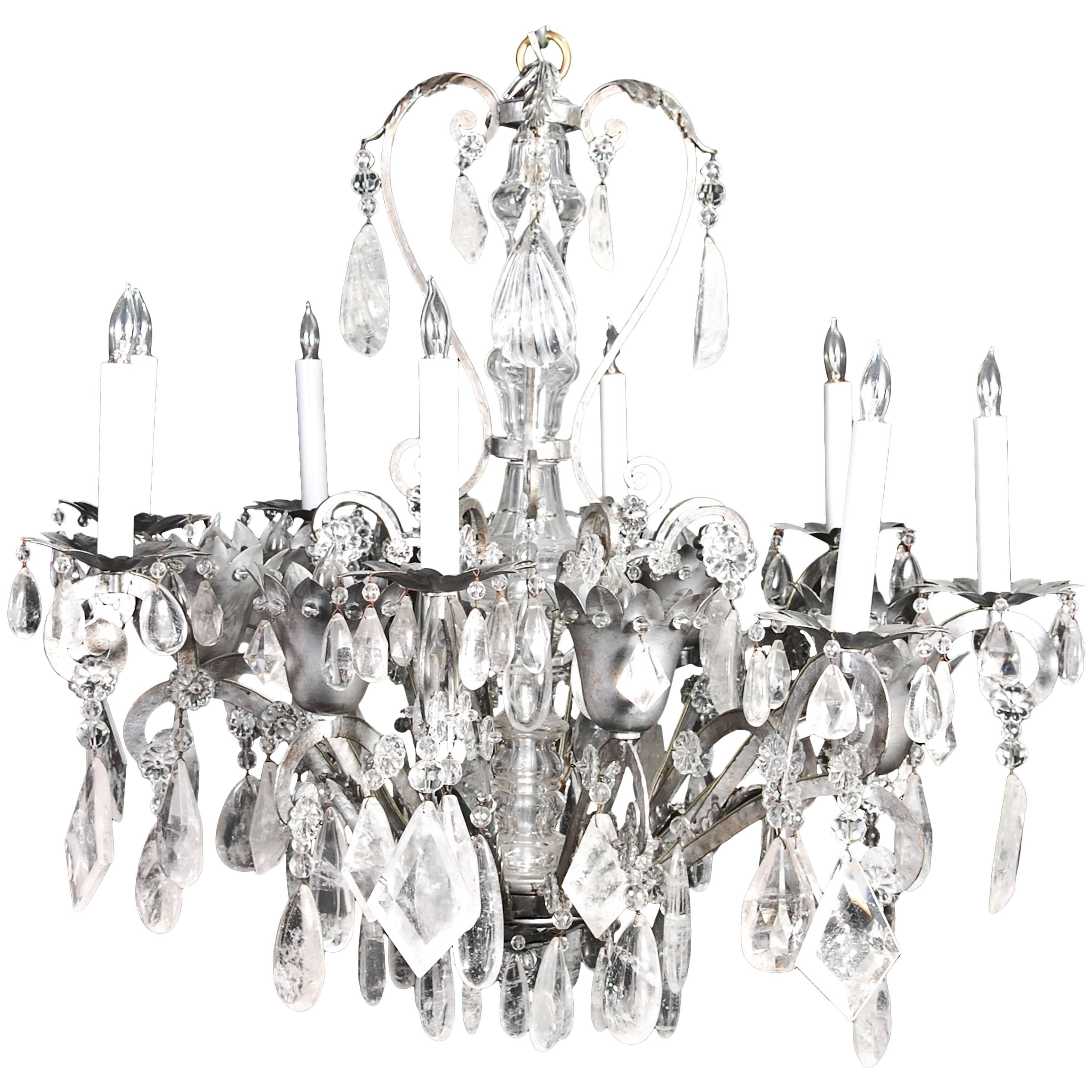 Fine French Bagues Style Silvered and Cut Rock Crystal Chandelier