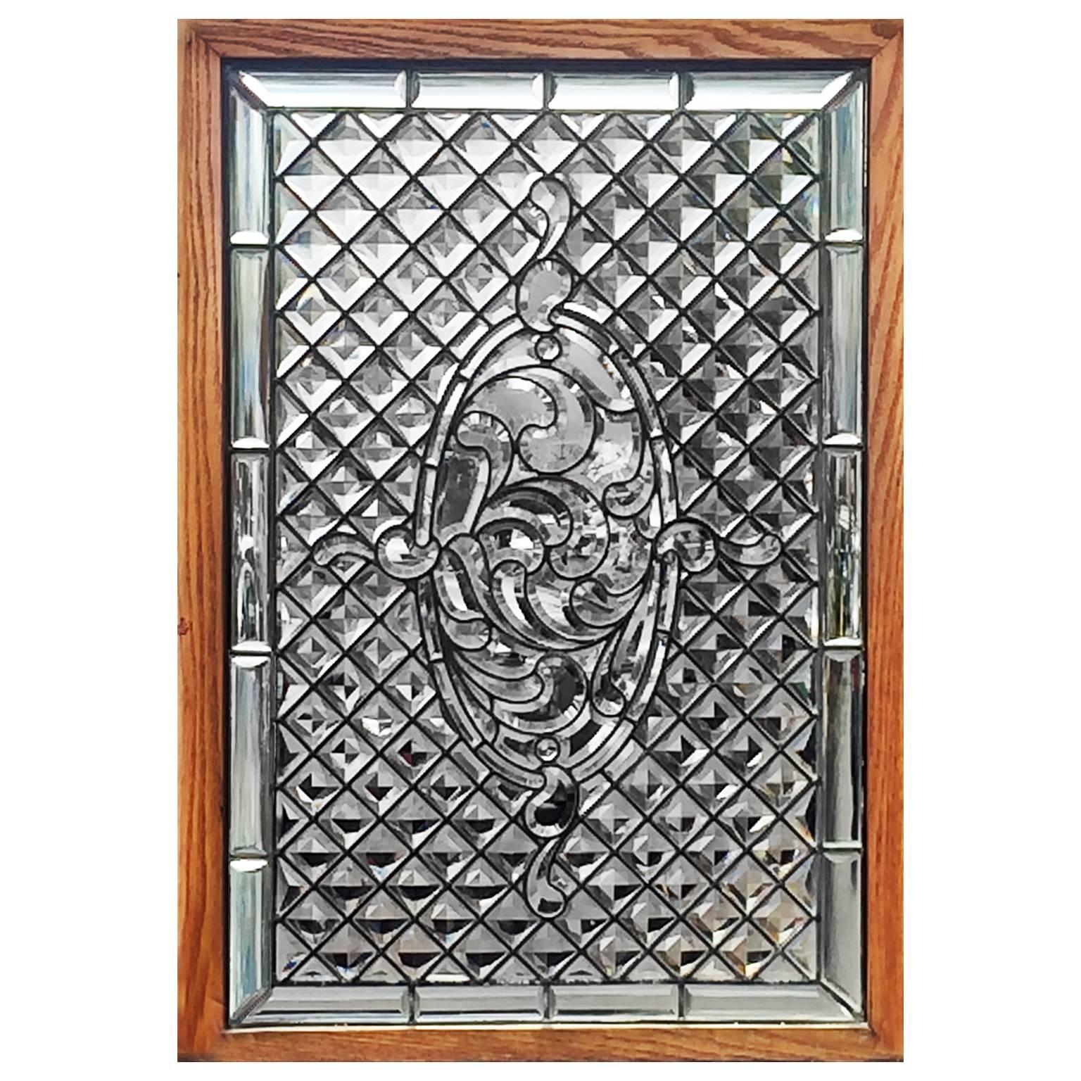 American Specimen Jeweled and Beveled Glass Window For Sale