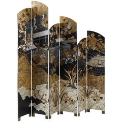 Folding Screen with Japanese Illustration