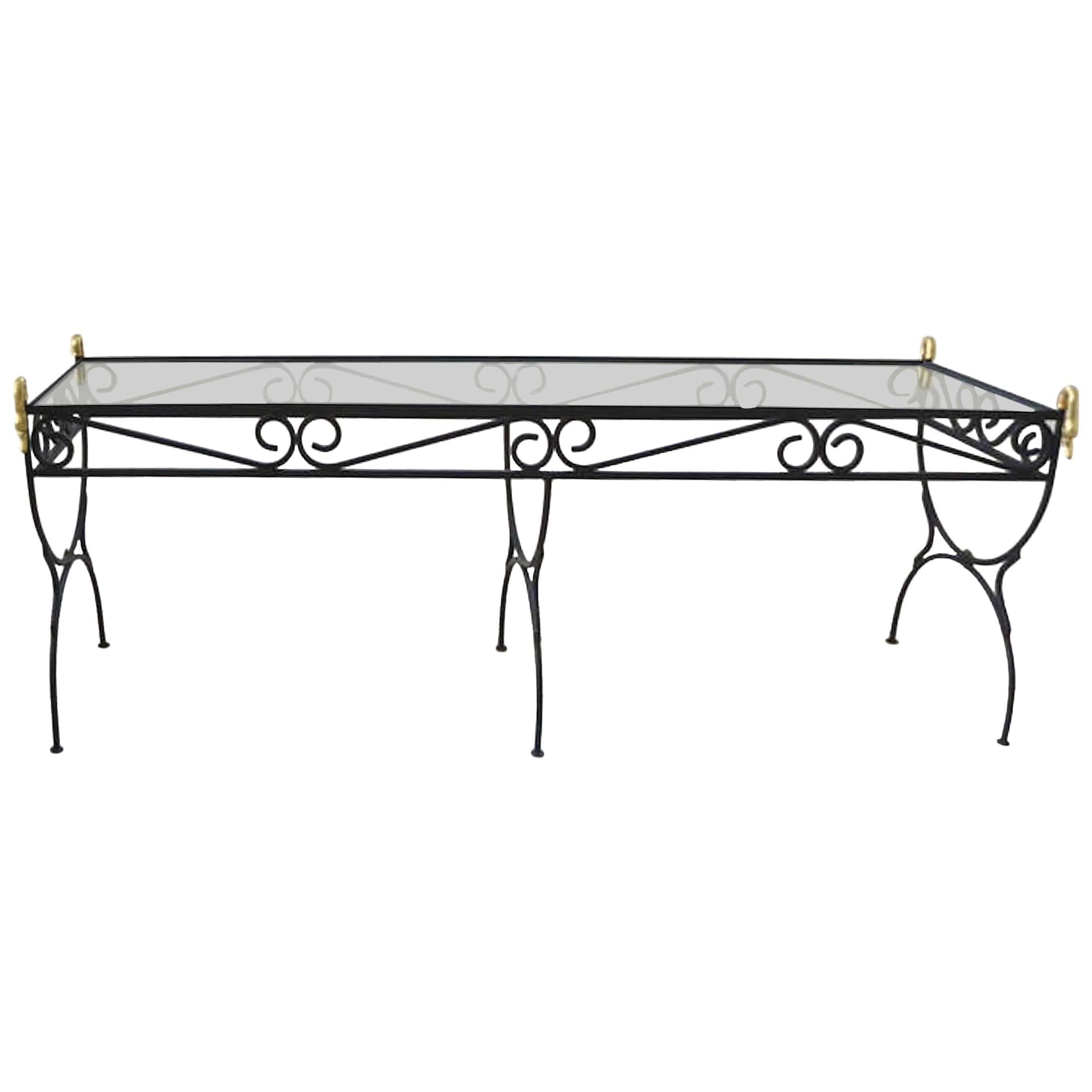 Hollywood Regency Wrought Iron Console Table For Sale