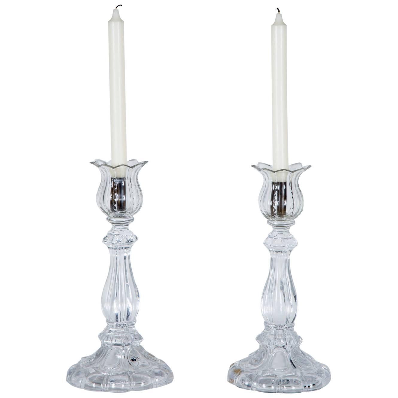 Pair of Louis Style Crystal Candlesticks