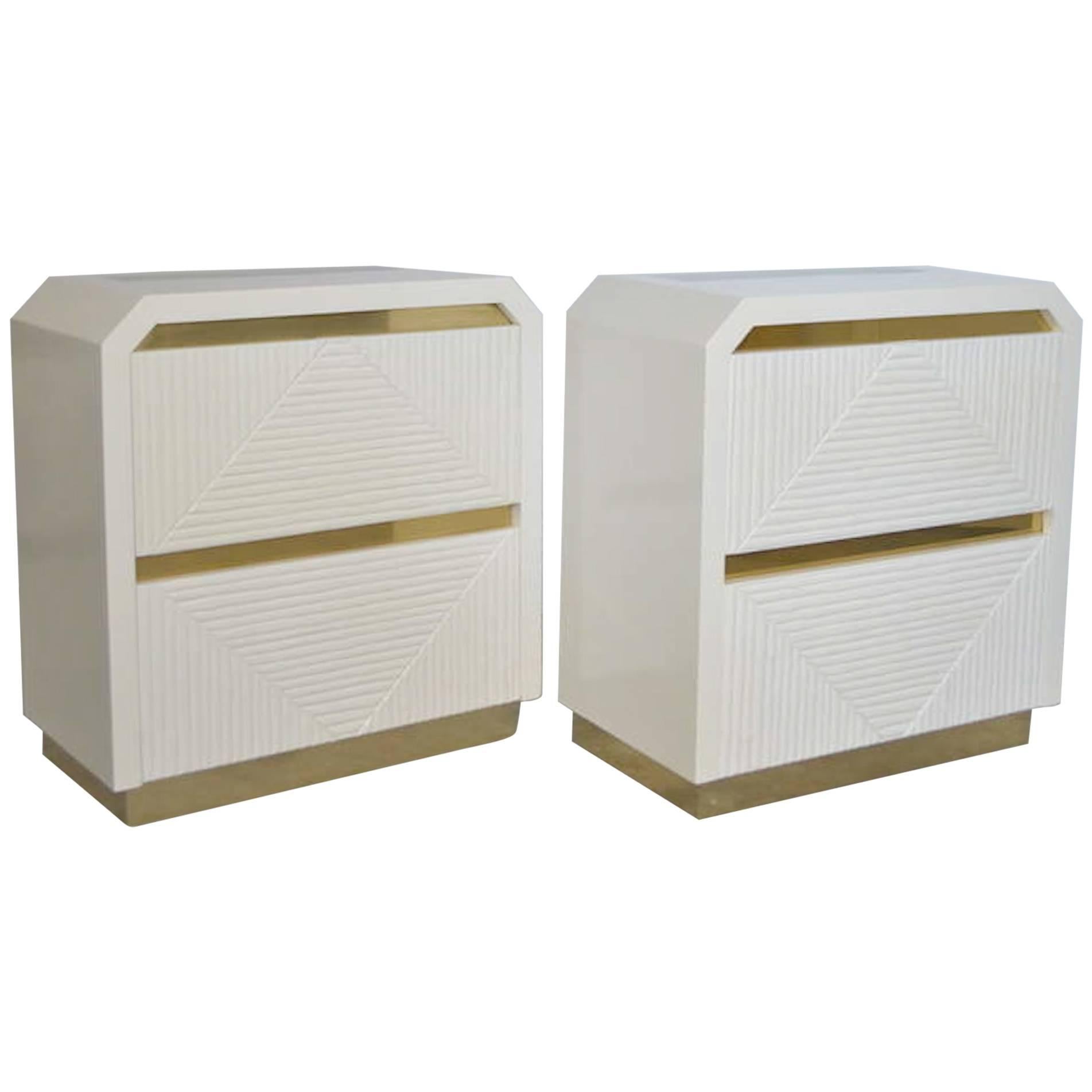 Pair of Post-Modern Faux Bamboo Side Tables For Sale