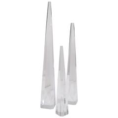 Set of Three Lucite Obelisk Sculptures