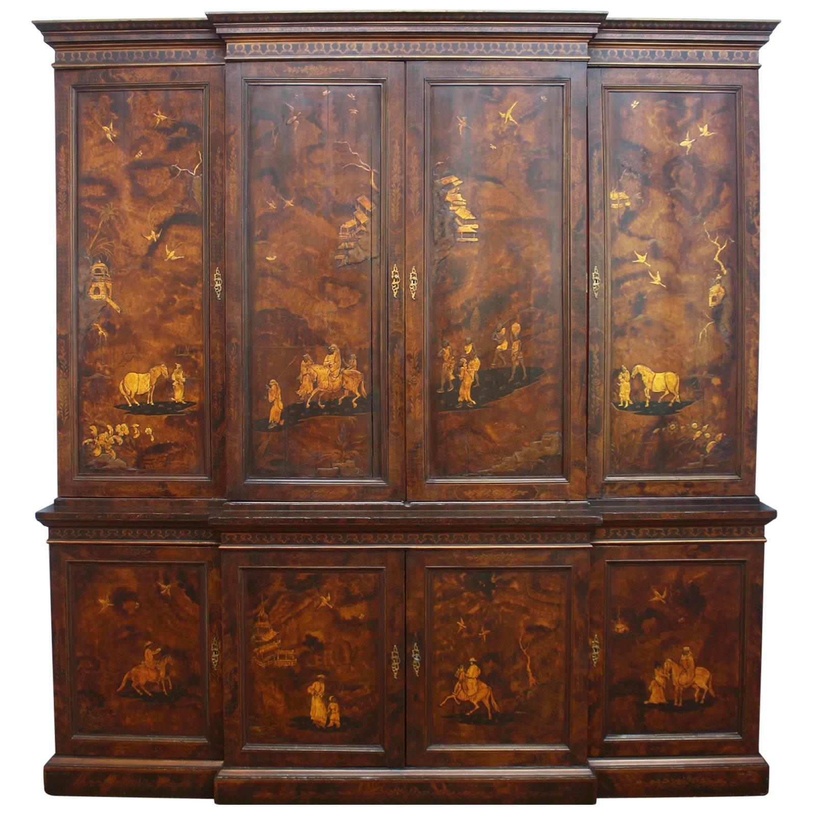 Chinoiserie George III Breakfront Bookcase with Adjustable Shelves