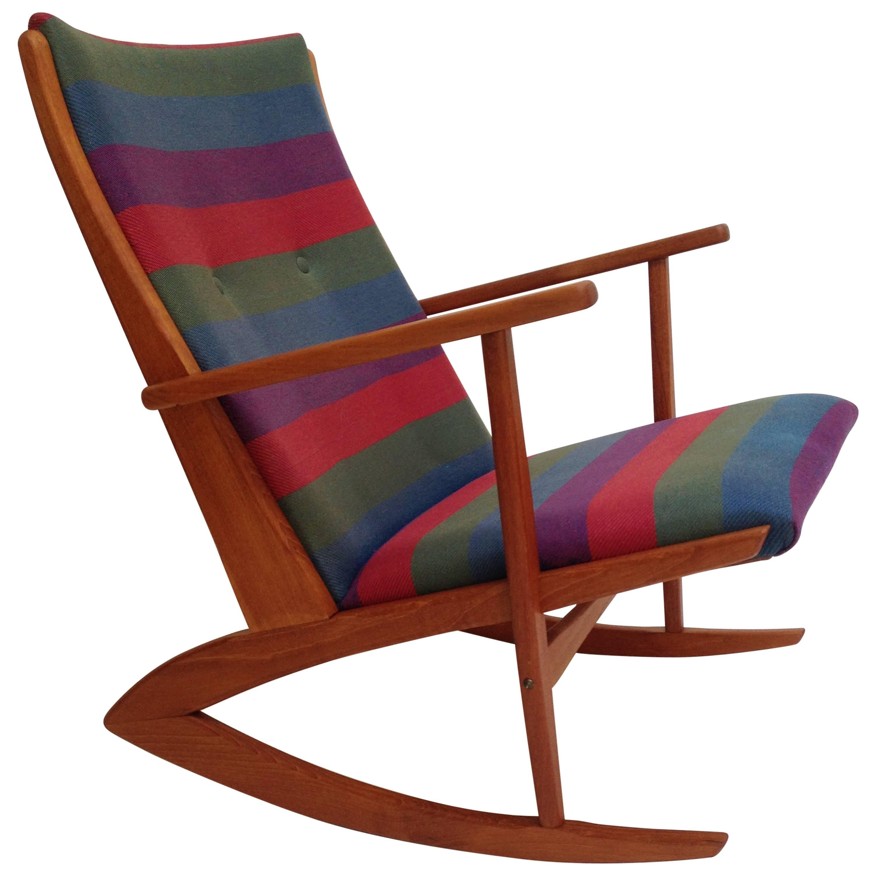 1950s Danish Rocking Chair by Designer Soren Jensen, Boomerang