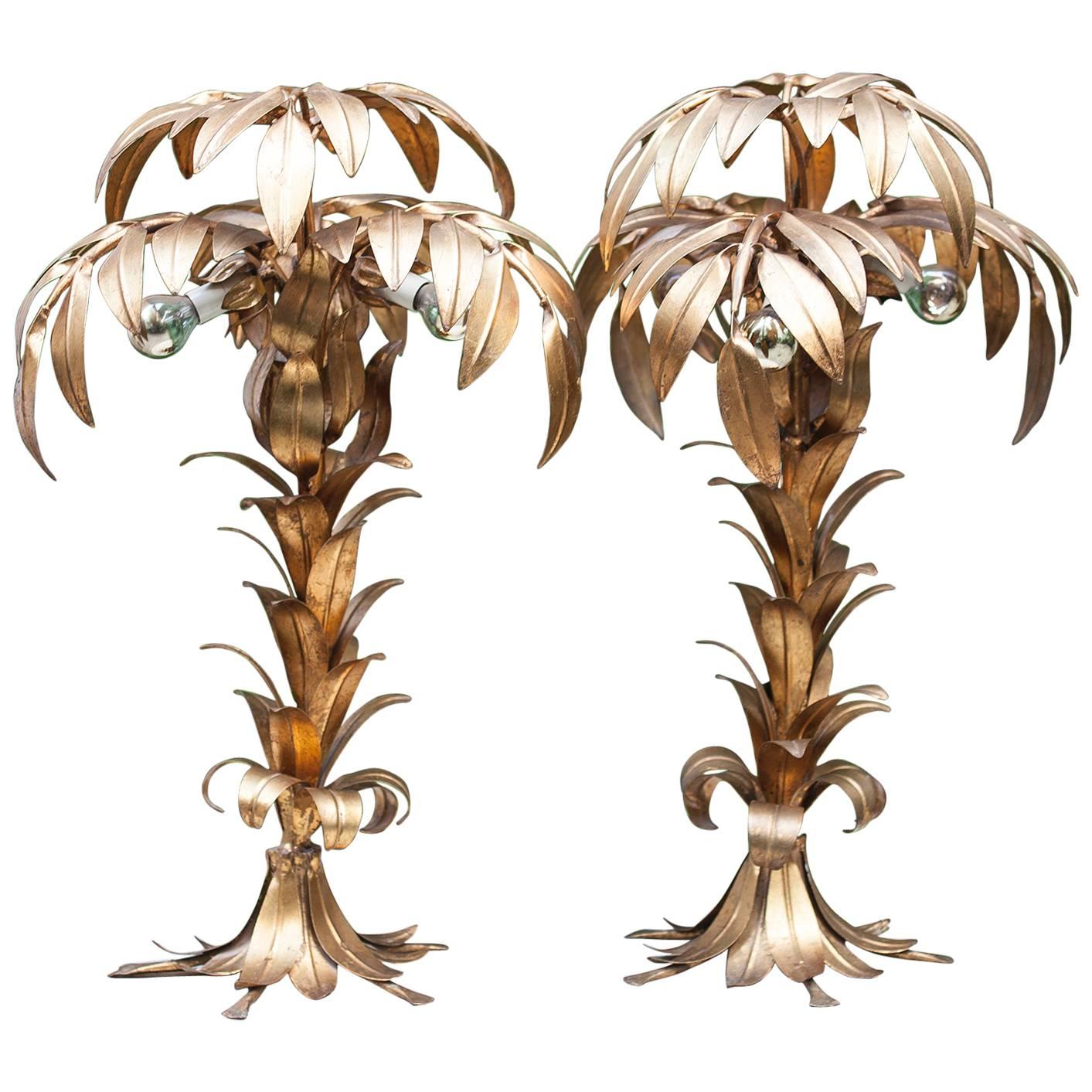 Golden Palm Table Lamps Hans Koegl Set of Two