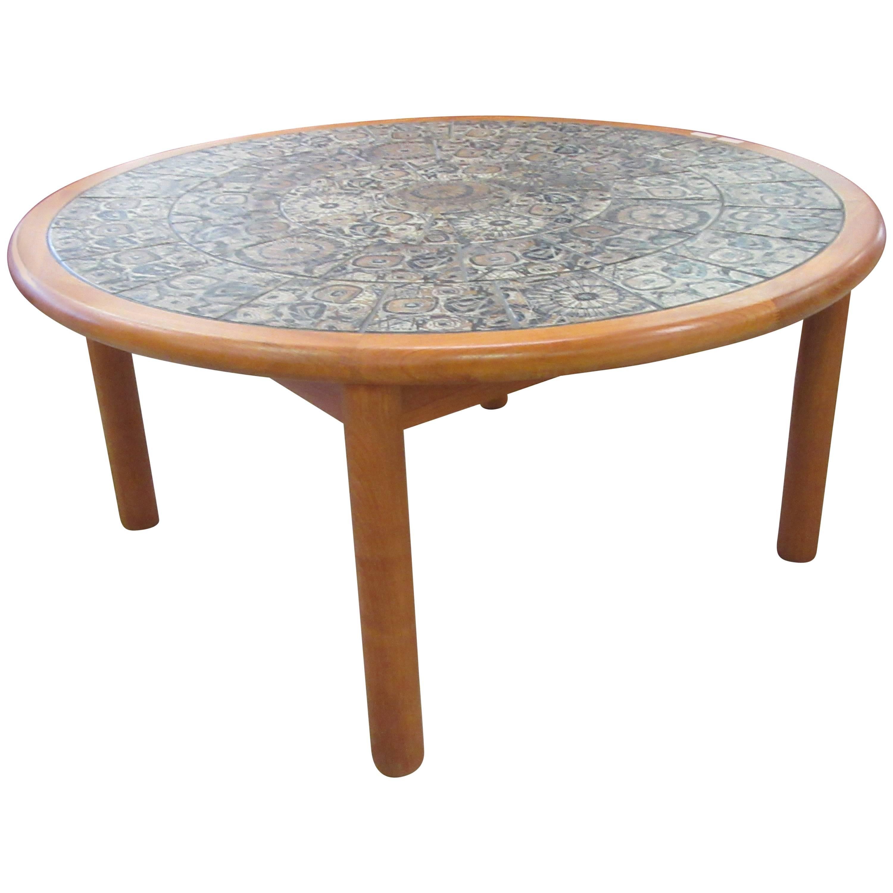 Low Teak Table with Royal Copenhagen Ceramic Top