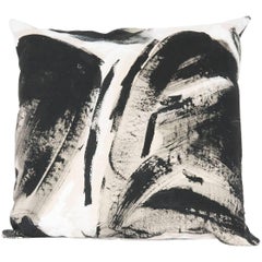 Black and White Two Hue Hand-Painted Canvas Square Pillow