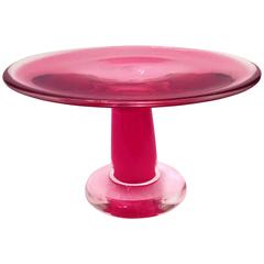 Cake Stand in Handmade Light Pink and Red Glass by Erik Hoglund