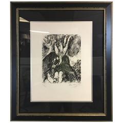 Original Marc Chagall Lithograph on Woven Paper Titled Moses and His Angel