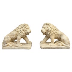 Pair of Monumental Neoclassical Cast Stone Garden Lion Statues