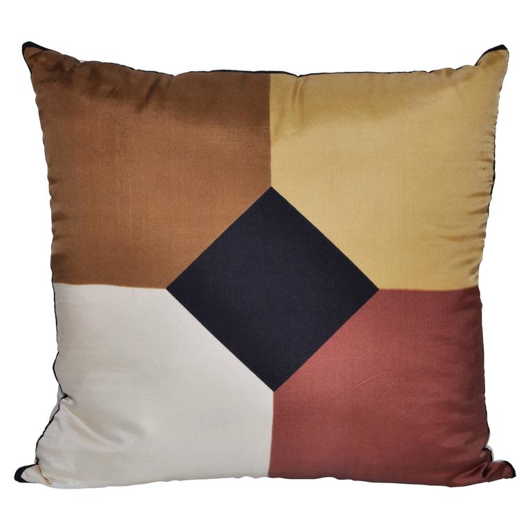 Vintage Geometric Silk Scarf with Irish Linen Cushion Pillow For Sale