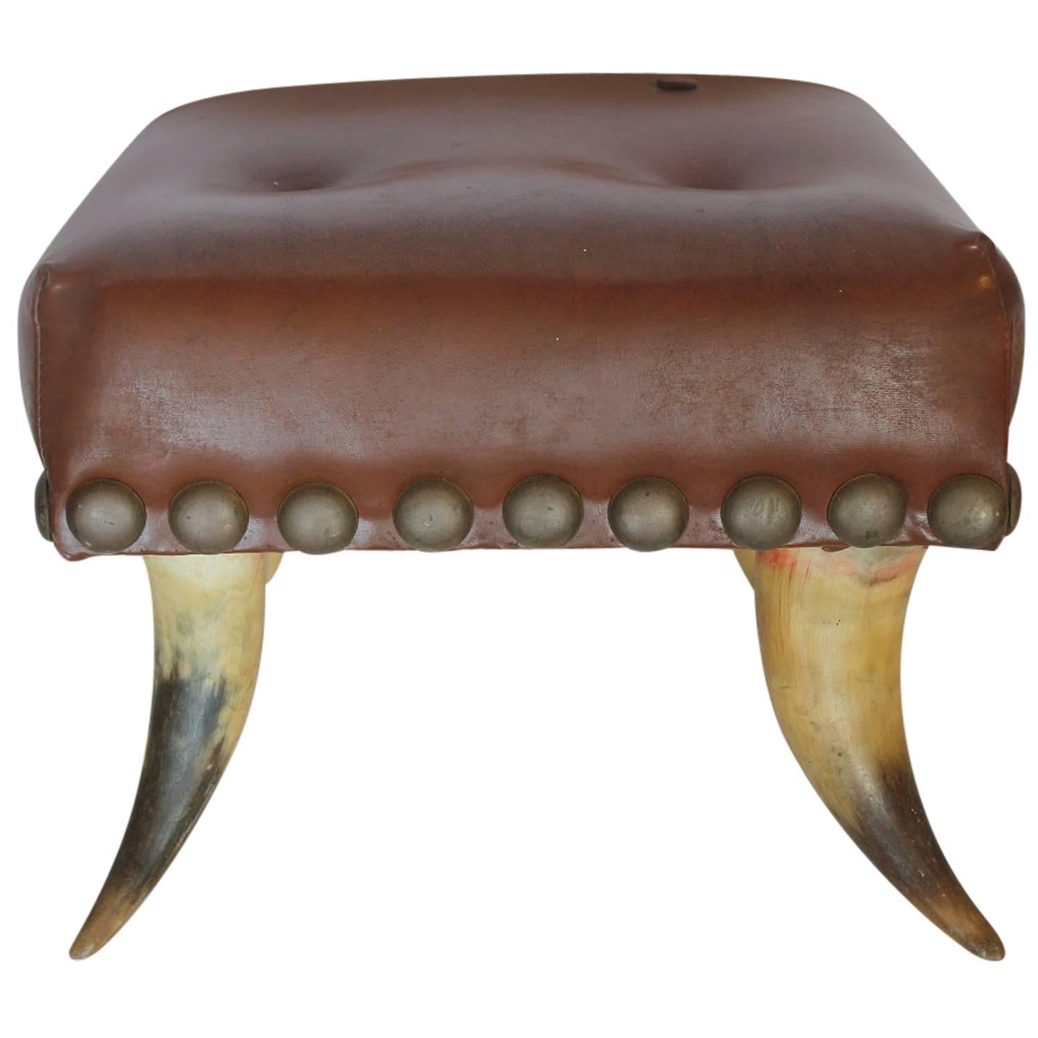 Antique Horn and Leather Foot Stool For Sale