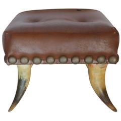 Antique Horn and Leather Foot Stool