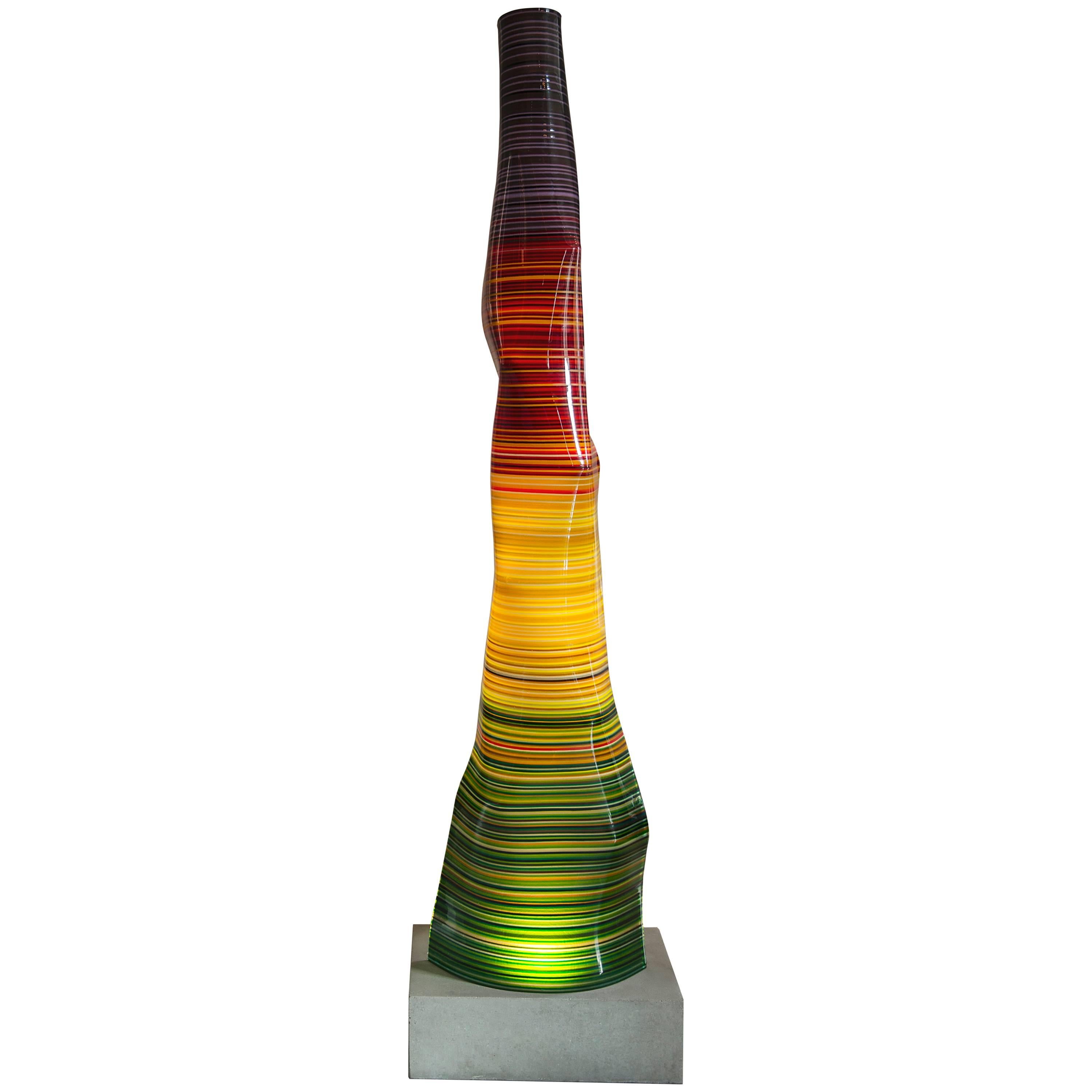 MAGIKARPET Medium Multicolor Barcode Glass Lamp over White Marble Lighting Base For Sale
