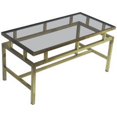 English Coffee or Low Cocktail Table of Brass with Smoked Glass Top