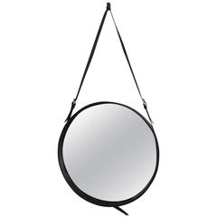 Original Black Leather Mirror by Jacques Adnet, 1940
