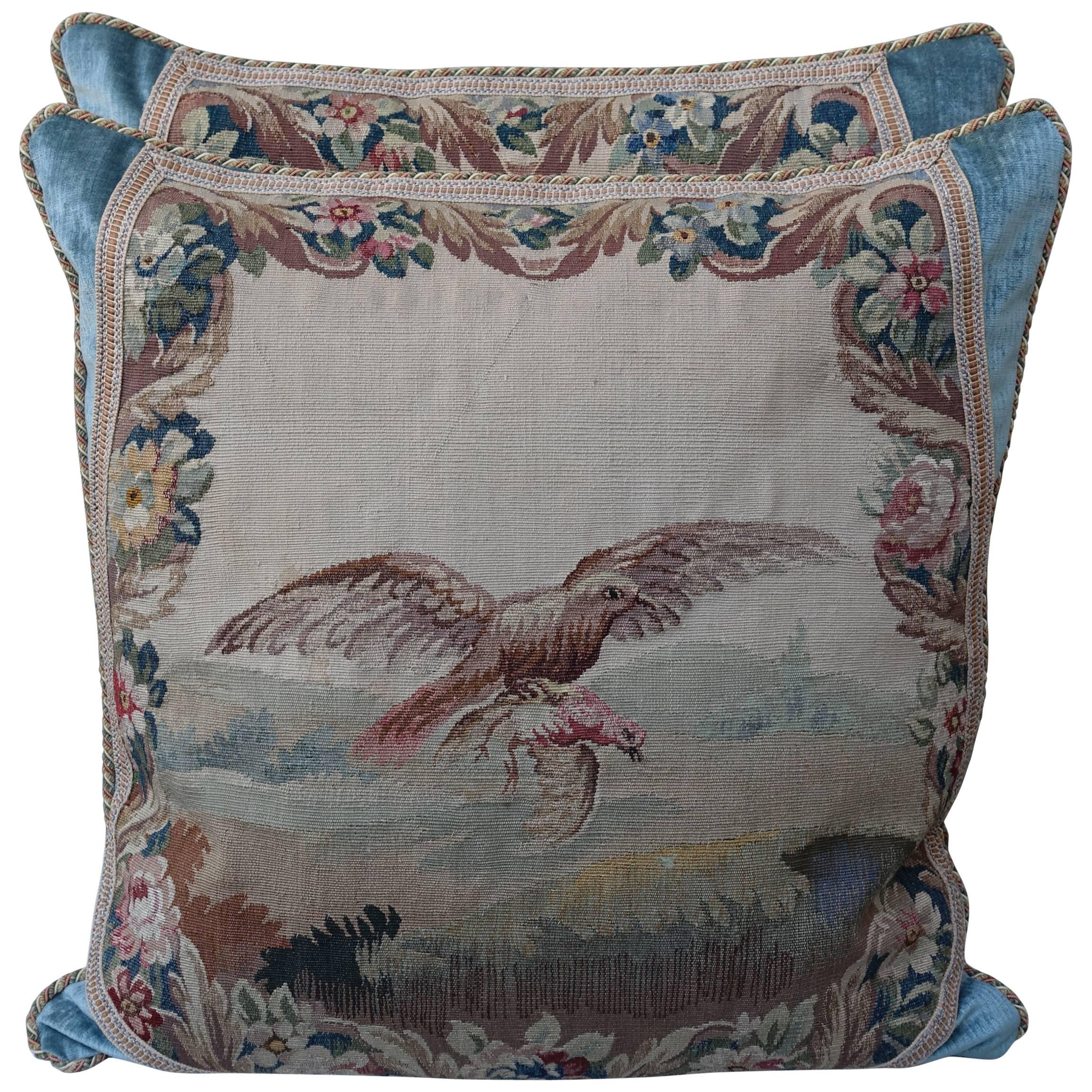 Pair of 19th Century Aubusson Textile Pillows