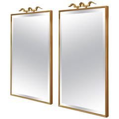 Elegant Pair of Bronze Mirrors in the Style of Gio Ponti, Italy 1950s