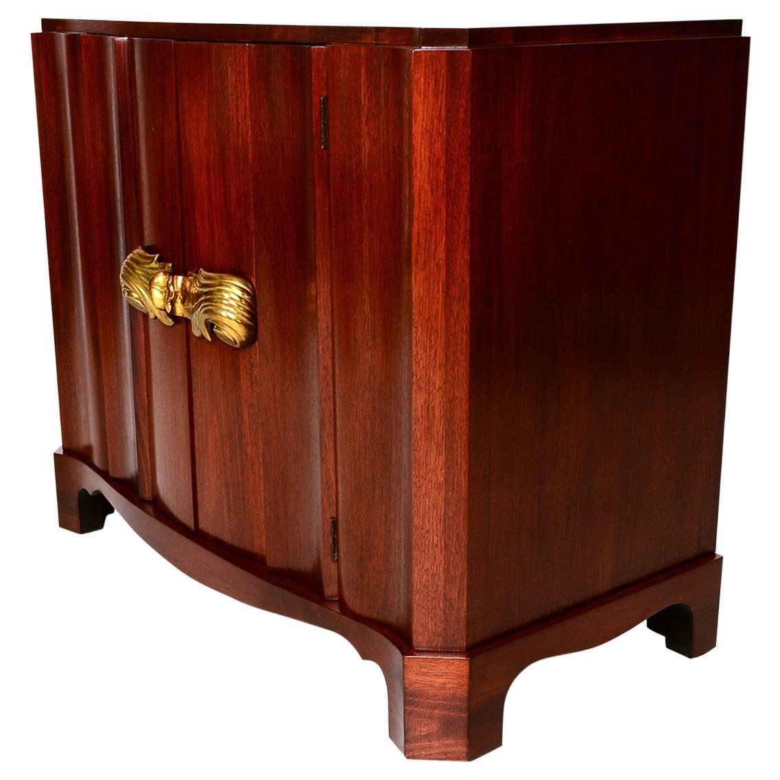 Art Deco Walnut Cabinet with Bronze Pulls