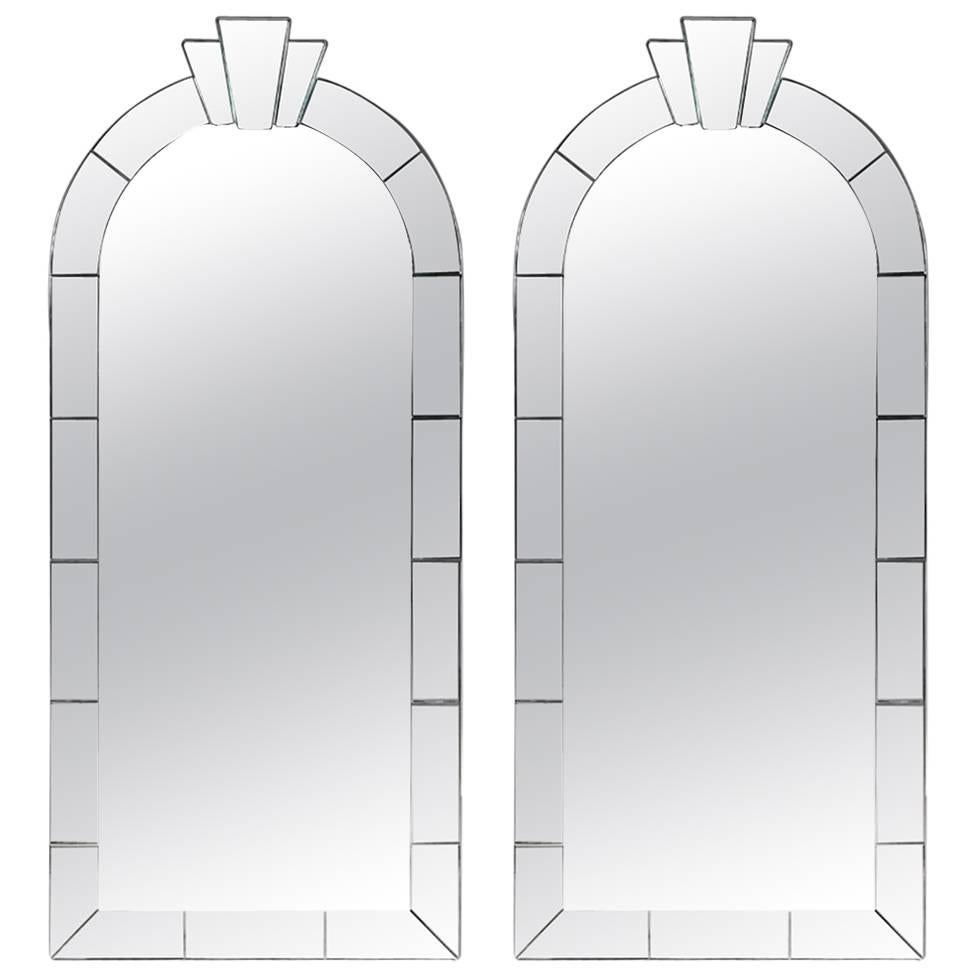 Pair of Dome Top Art Deco Style Mirrors by Karl Springer