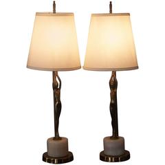 Antique Pair of Art Deco Frankart Figural Lamps