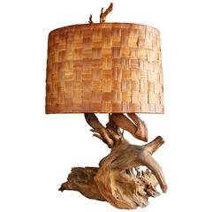 Driftwood Table Lamp with Woven Shade