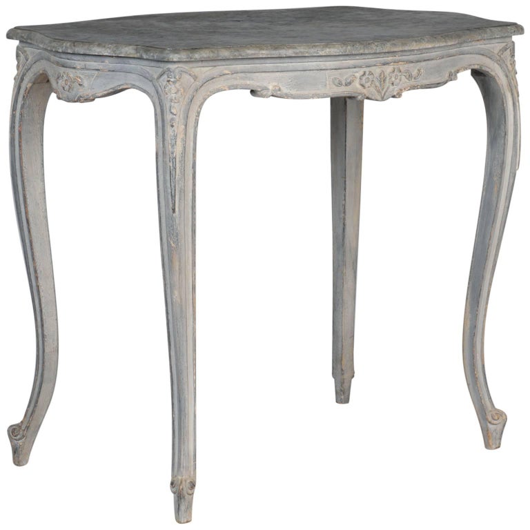 French Painted and Carved Blue Side Table For Sale