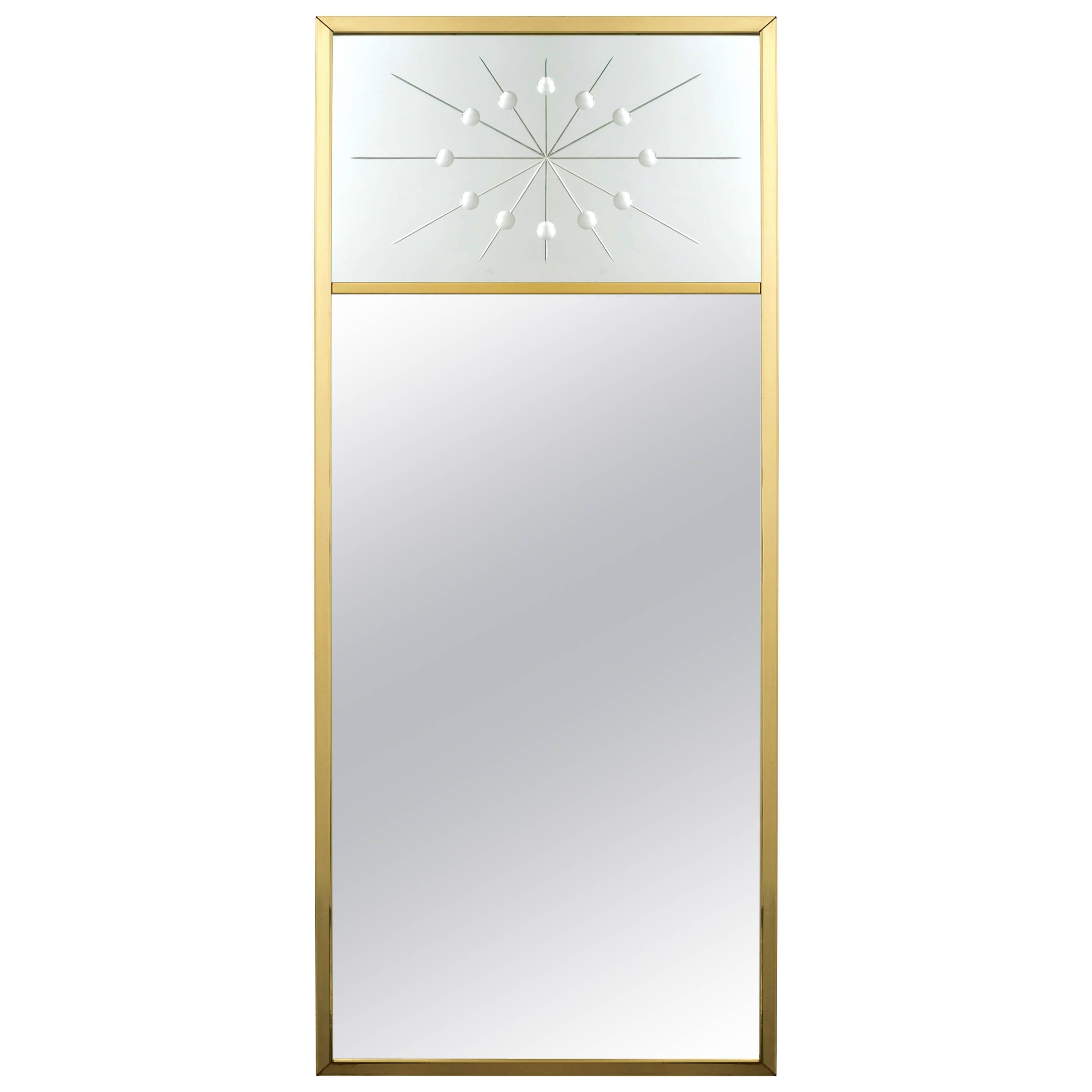 1960s Brass Wall Mirror with Atomic Design Motif After Tommi Parzinger 