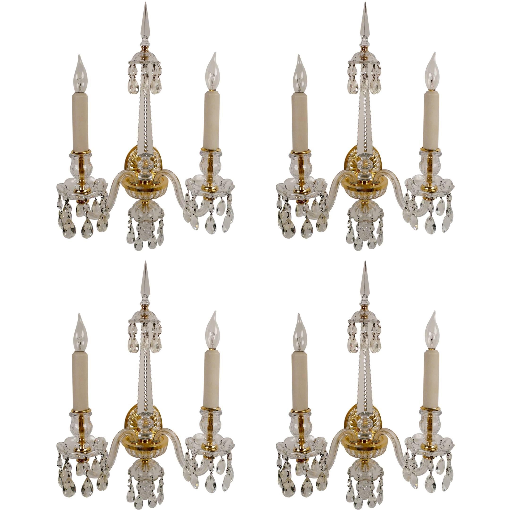 Set of Four Gilt Bronze and Crystal Georgian Style Sconces by E. F. Caldwell