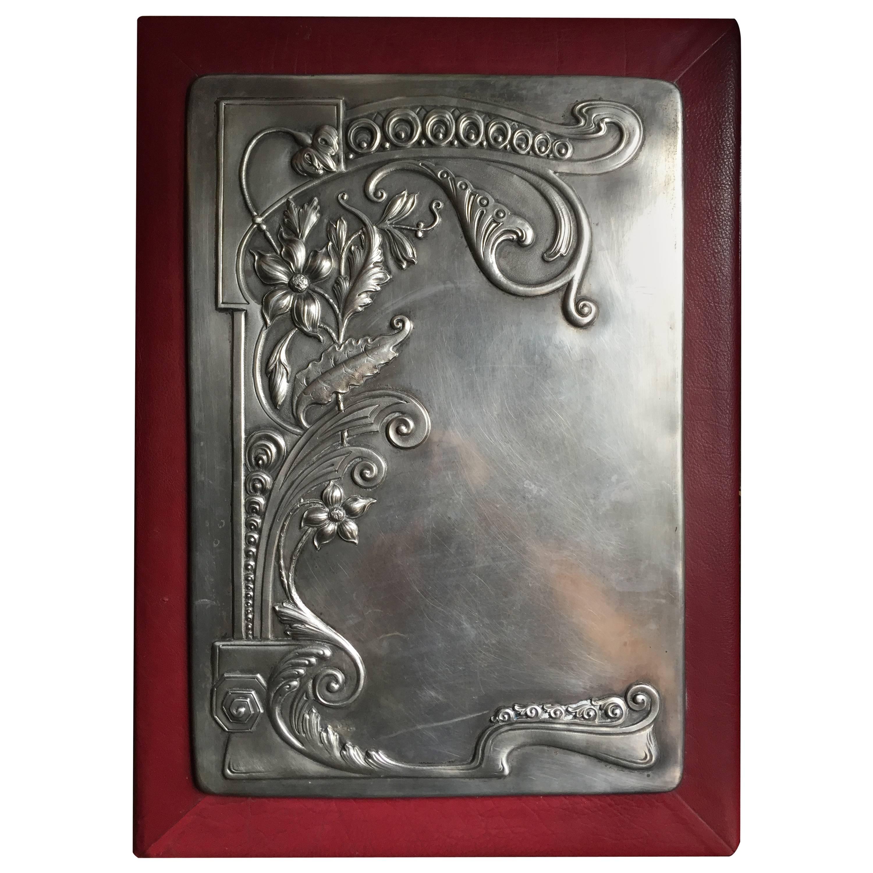 Russian Silver-Mounted Red Morocco Leather Portfolio, 1908-1917 For Sale