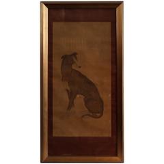 Chinese Scroll Painting on Silk of Seated Hound