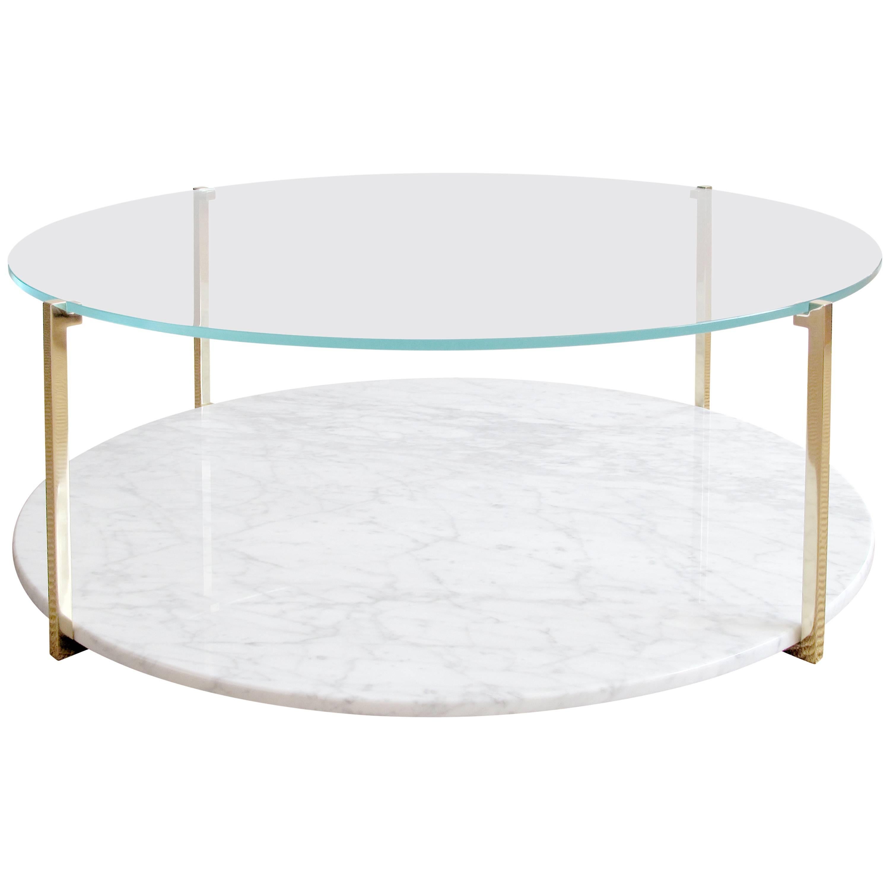 Arturo Round or Oval Polished Brass and Marble Cocktail Table For Sale
