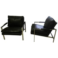 Pair of Flat Bar Lounge Chairs by Milo Baughman for Thayer Coggin