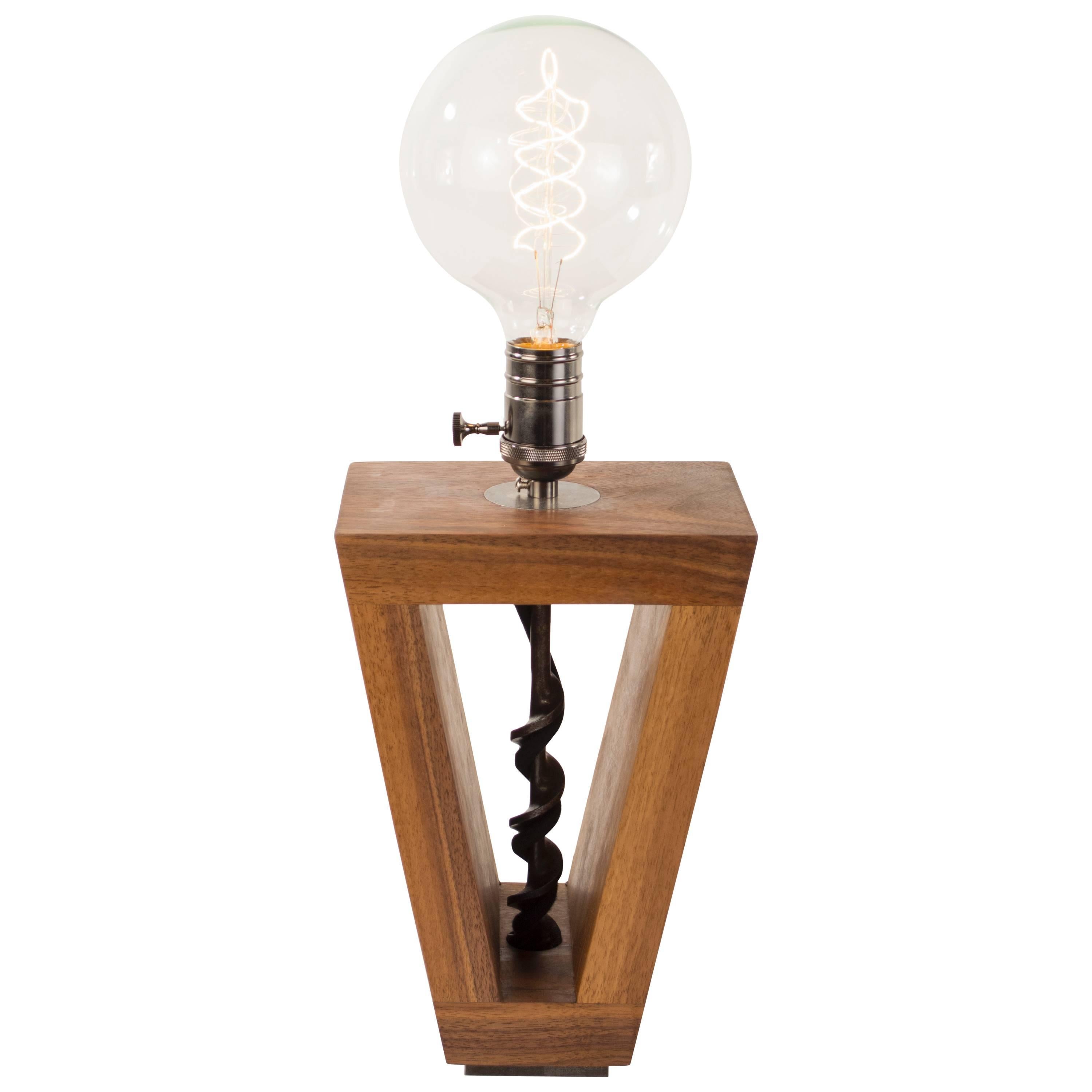 BITS Series No. 3 Table Lamp : walnut and antique drill bit, handmade to order For Sale
