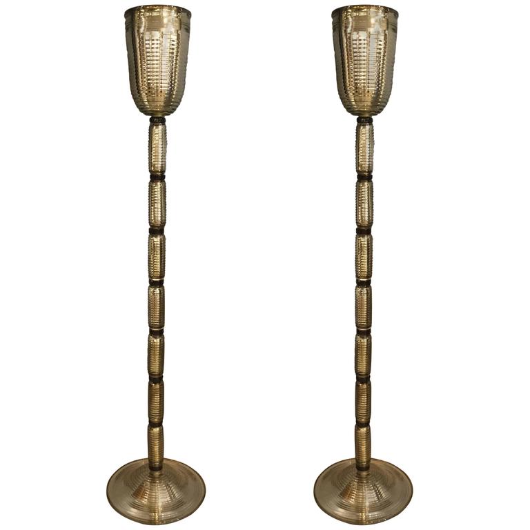 Pair of Gold Murano Glass Floor Lamps For Sale at 1stdibs