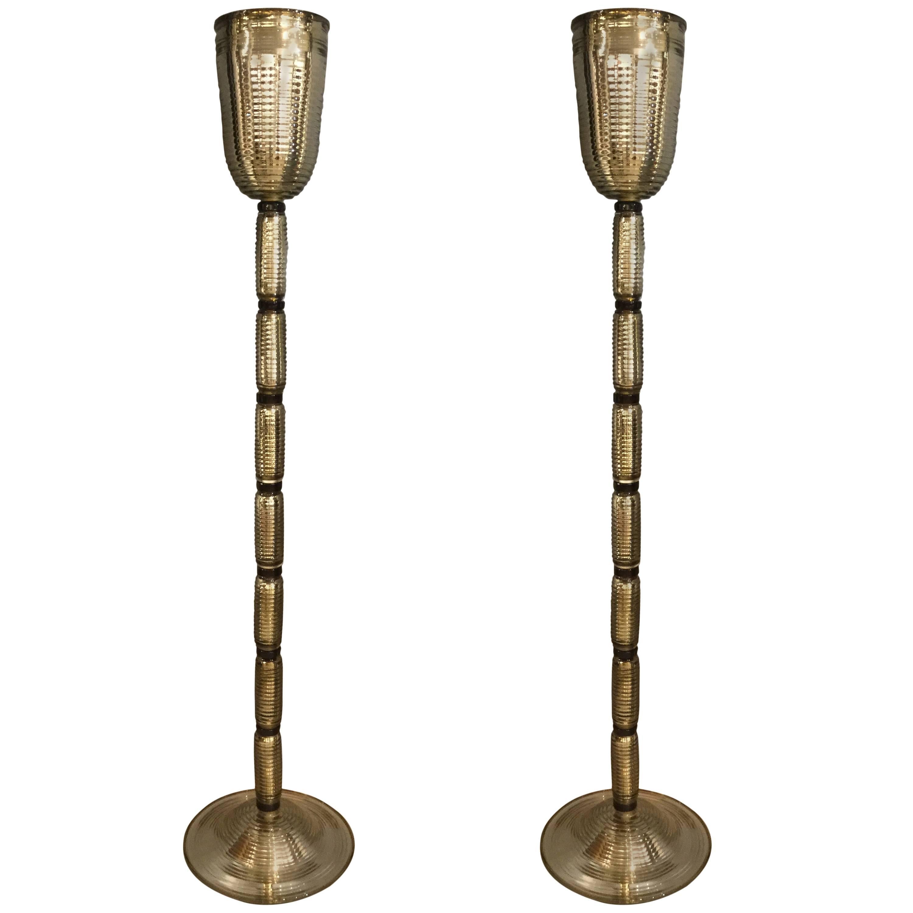 Pair of Gold Murano Glass Floor Lamps