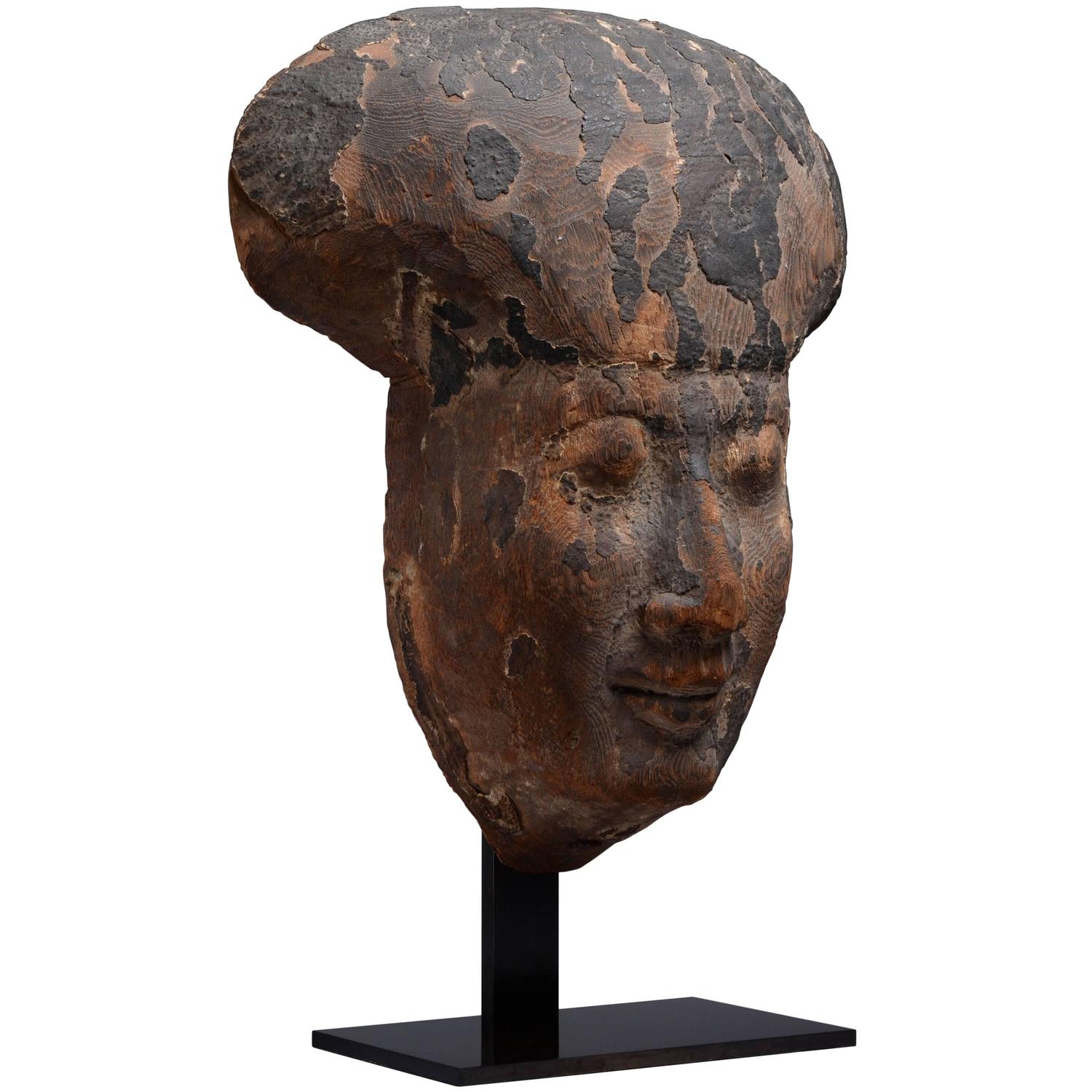 Ancient Egyptian Wooden Sarcophagus Face Mask, 200 BC For Sale at 1stdibs