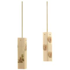 Two Italian Design Extra Large Opalescent Countryside Patterned Pendant Lamps 1