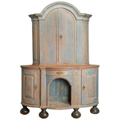 Used Swedish Painted Wood Corner Cupboard, Late 18th Century