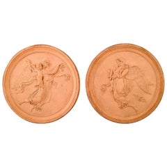 Antique P. Ipsen's Widow, 1880s, Two Plaques of Fired Clay/Terracotta