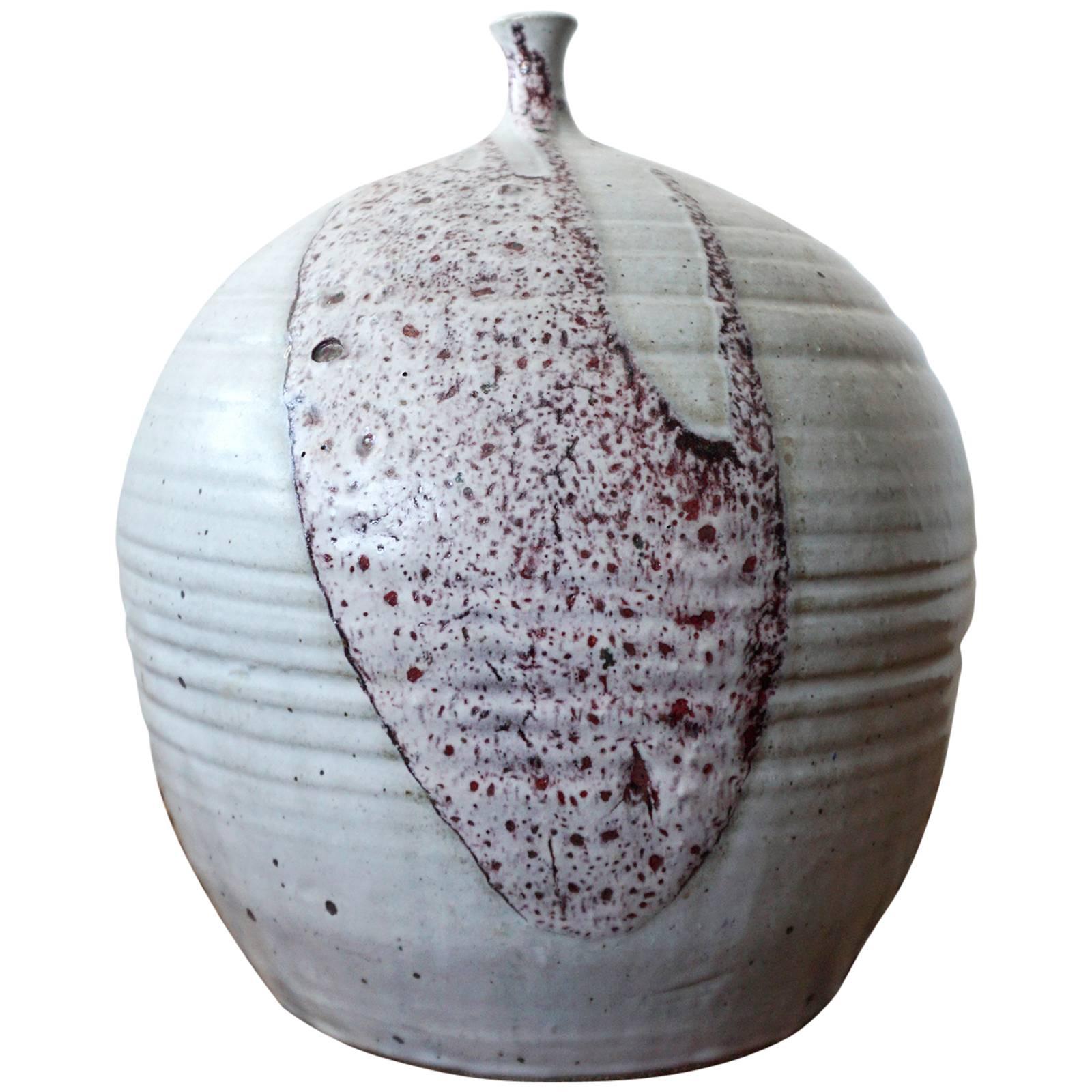 Large Ceramic Vase Studio Pottery with Lava Drip Glaze For Sale