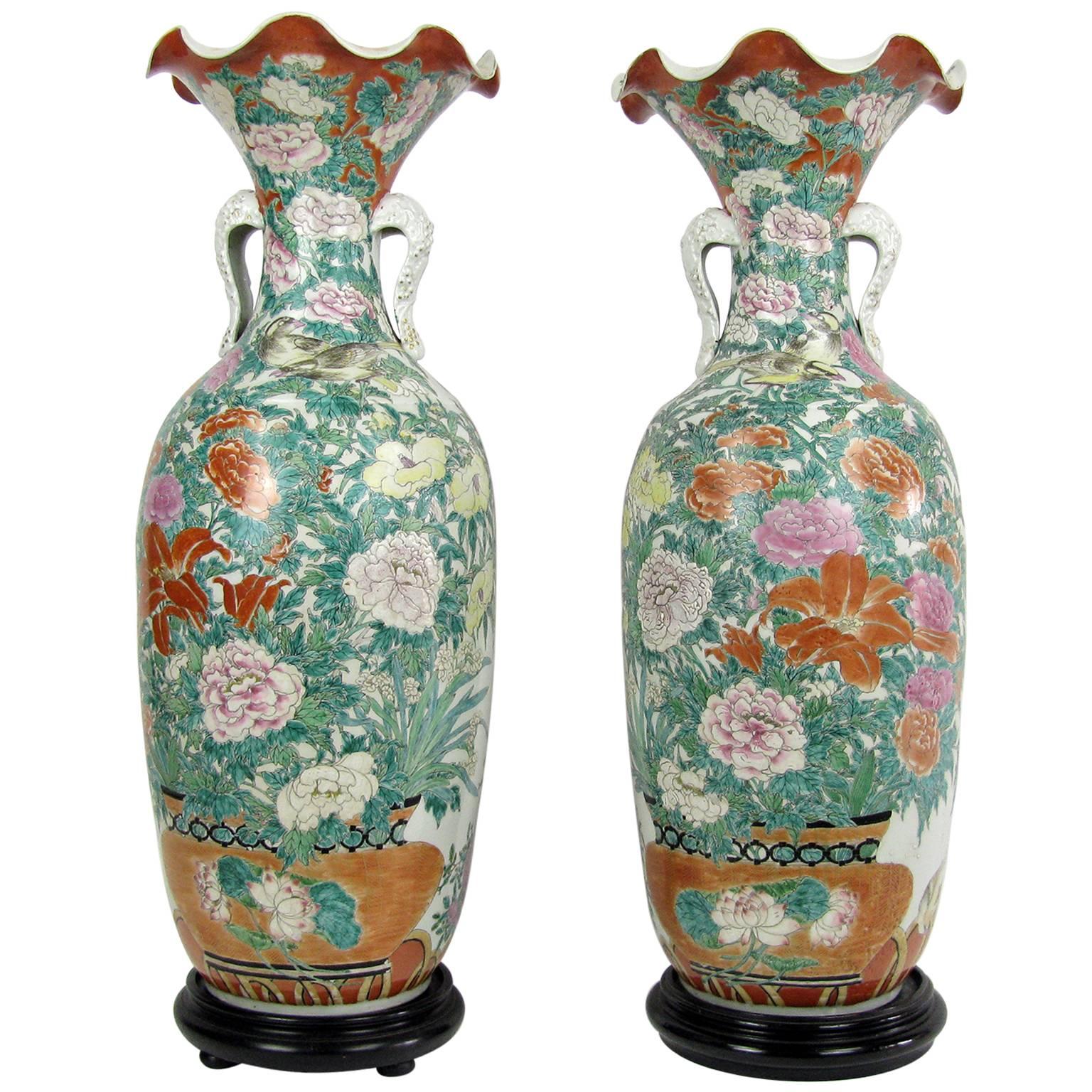 Pair of Large Japanese Porcelain Vases 19th Century Kutani Style