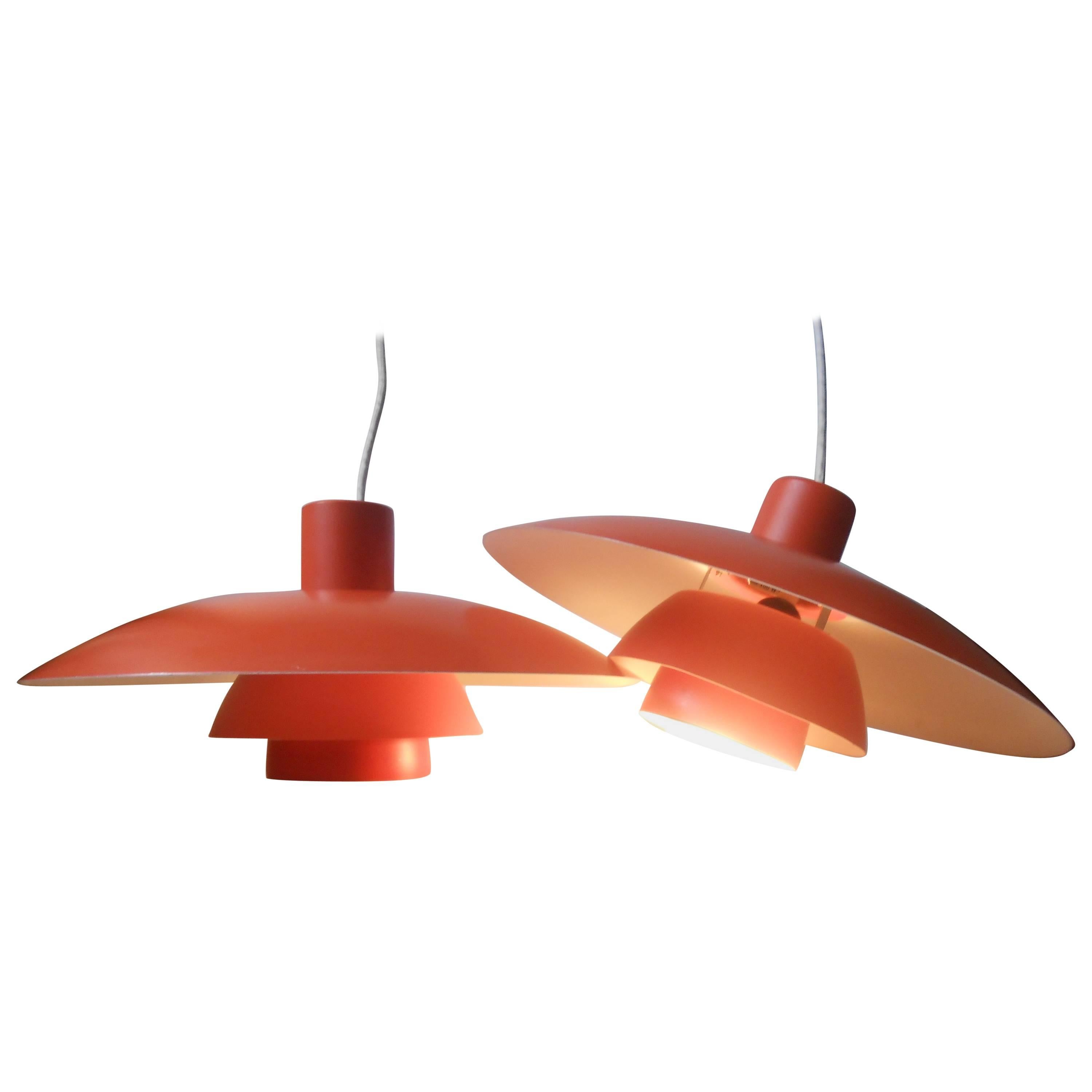 Pair of Vintage PH-4/3 Orange Pendant Lamps by Poul Henningsen Louis Poulsen