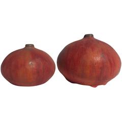 Pair of Unique Spherical Sculptures/Vases Germany 1960s Red Art Pottery #1 8