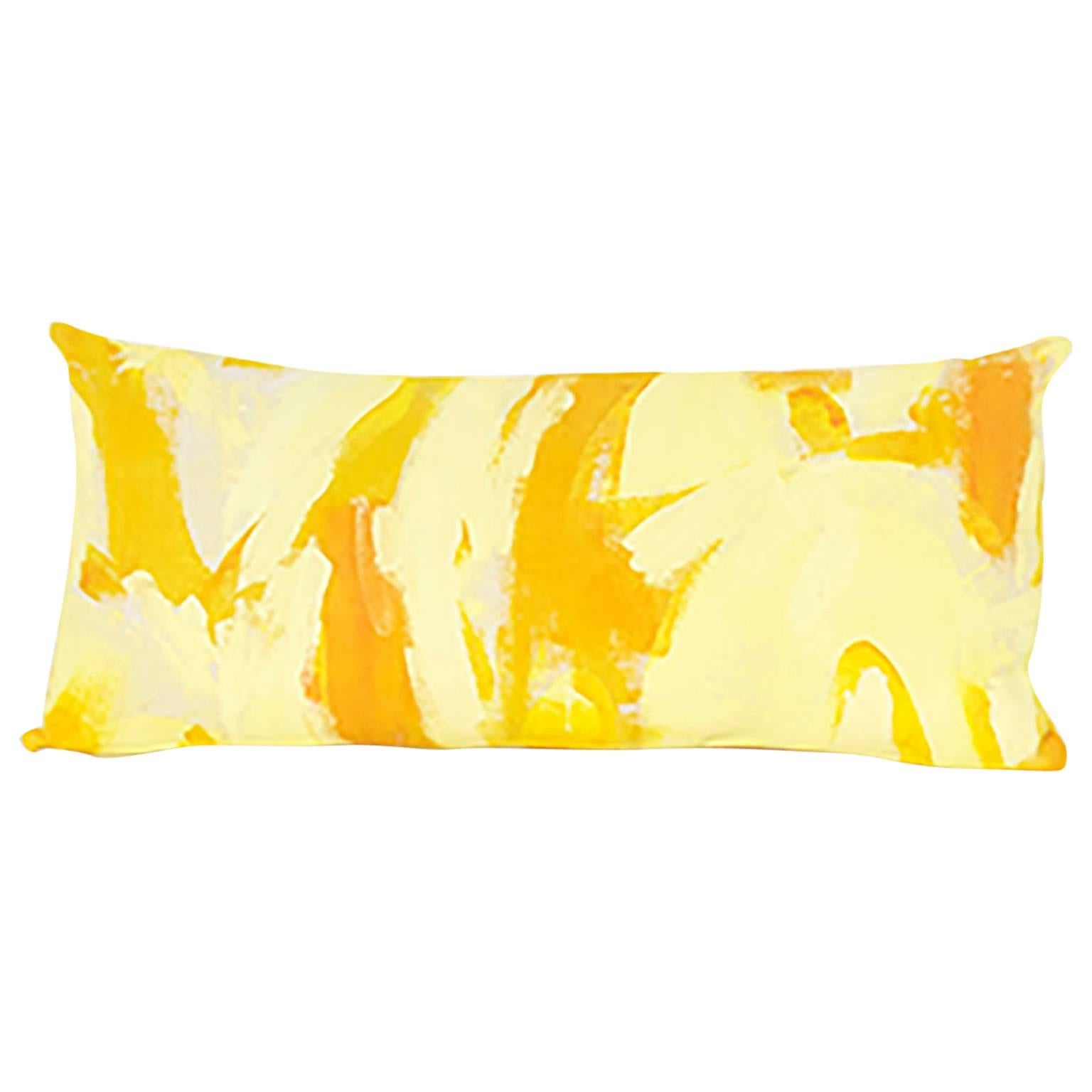 Yellow Two Hue Hand-Painted Canvas Rectangle Pillow For Sale