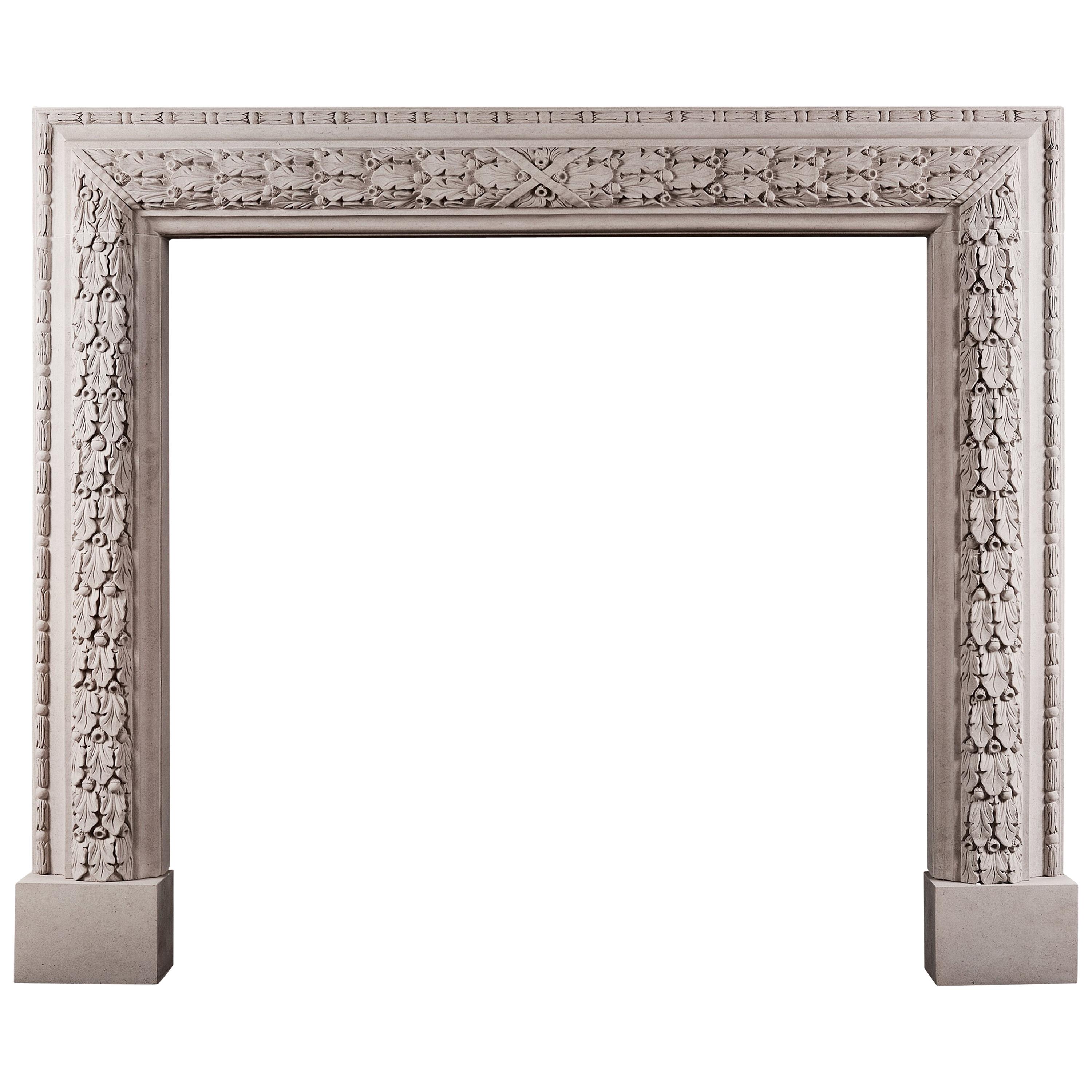 Elegant Carved Bolection Fireplace in Portland Stone