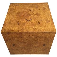Mid-Century Modern Burl Wood Cube Side Table